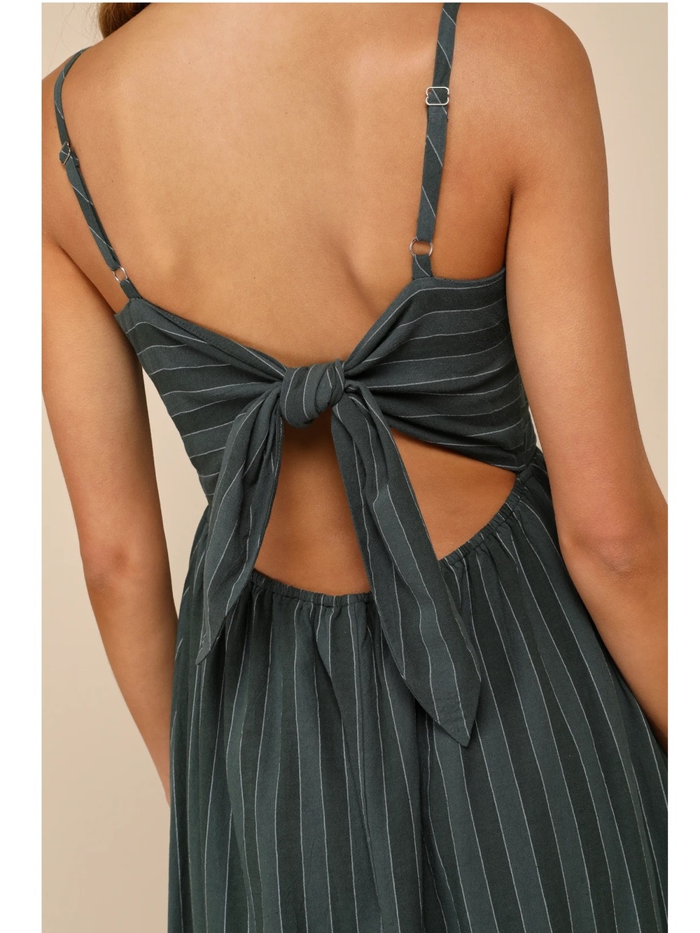 NWT Lulu’s Feeling the Best Green Striped Tie-Back Midi Dress with Pockets Large - Picture 3 of 3